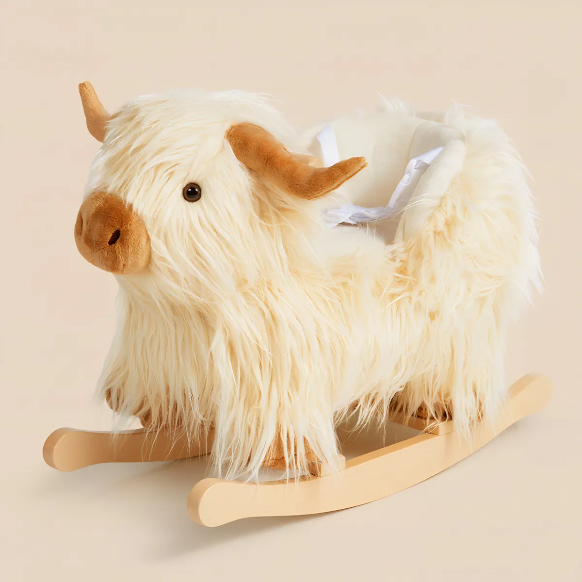 Labebe White Highland Cow plush rocking toy for toddlers with soft shaggy fur