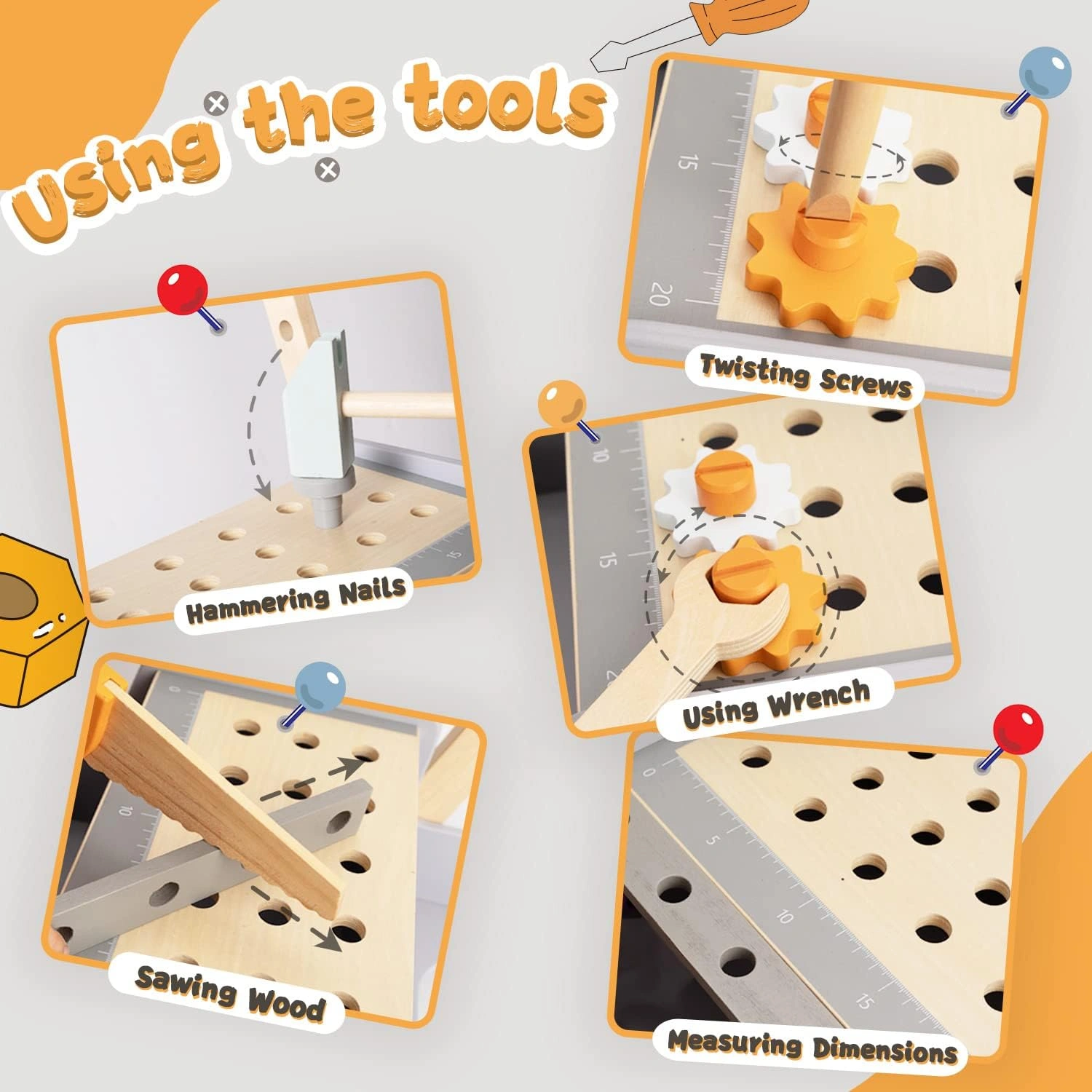Wooden tool bench walker accessories and pretend play tools for toddlers