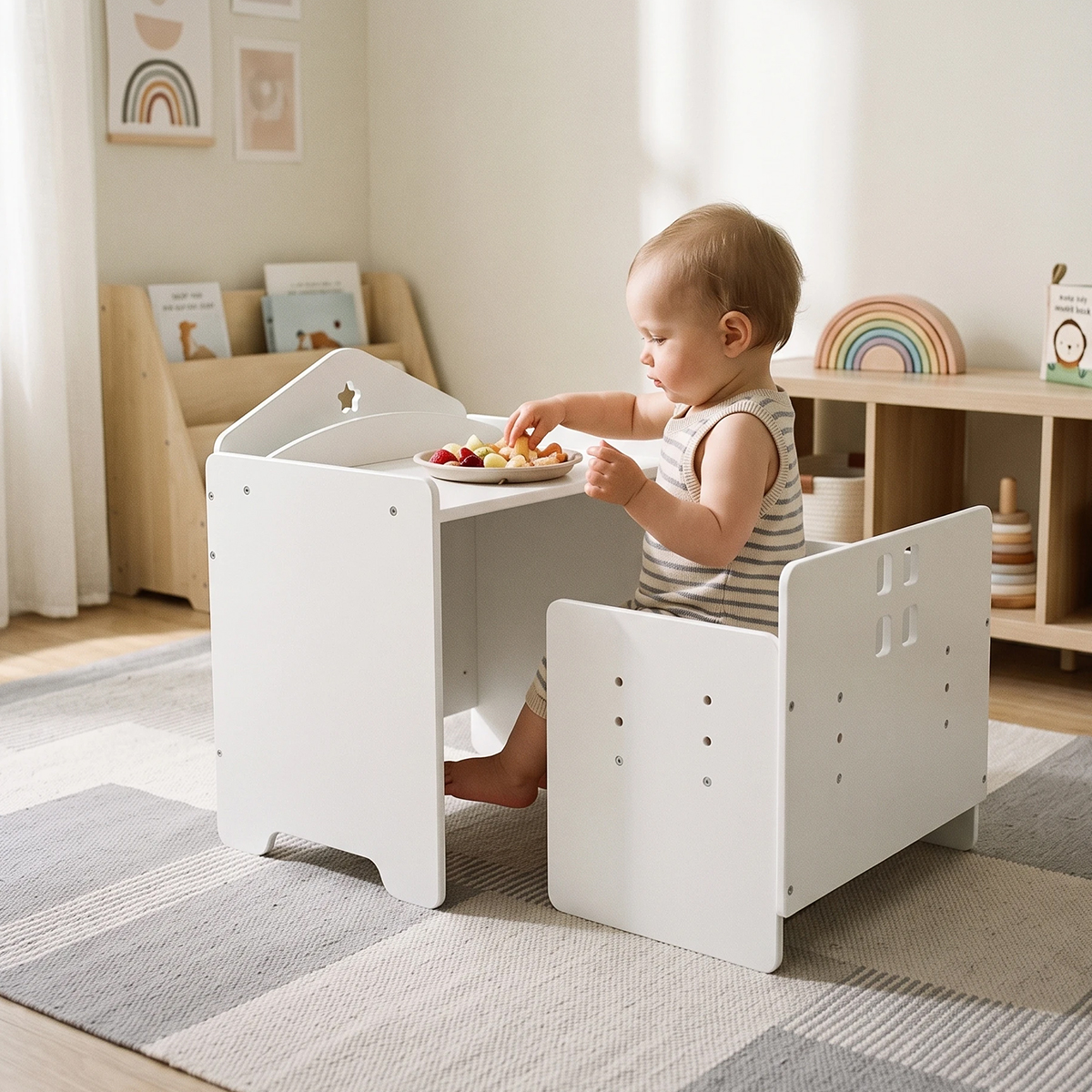 labebe Montessori toddler table and chair set for snacks, drawing, reading and independent play