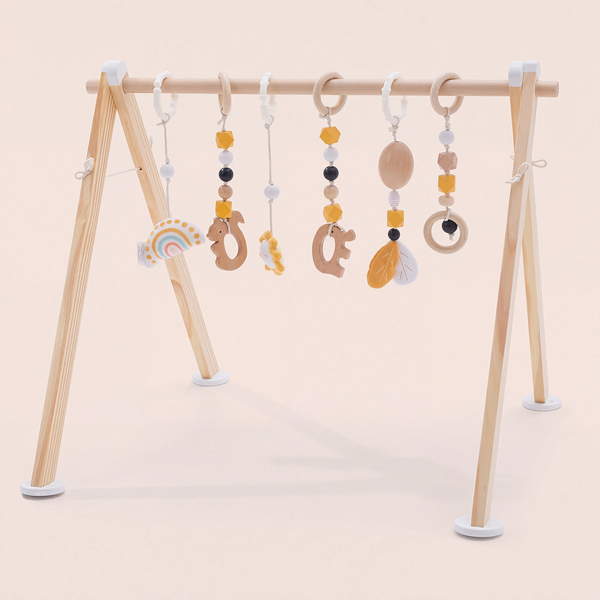 Labebe wooden baby activity gym with detachable hanging toys