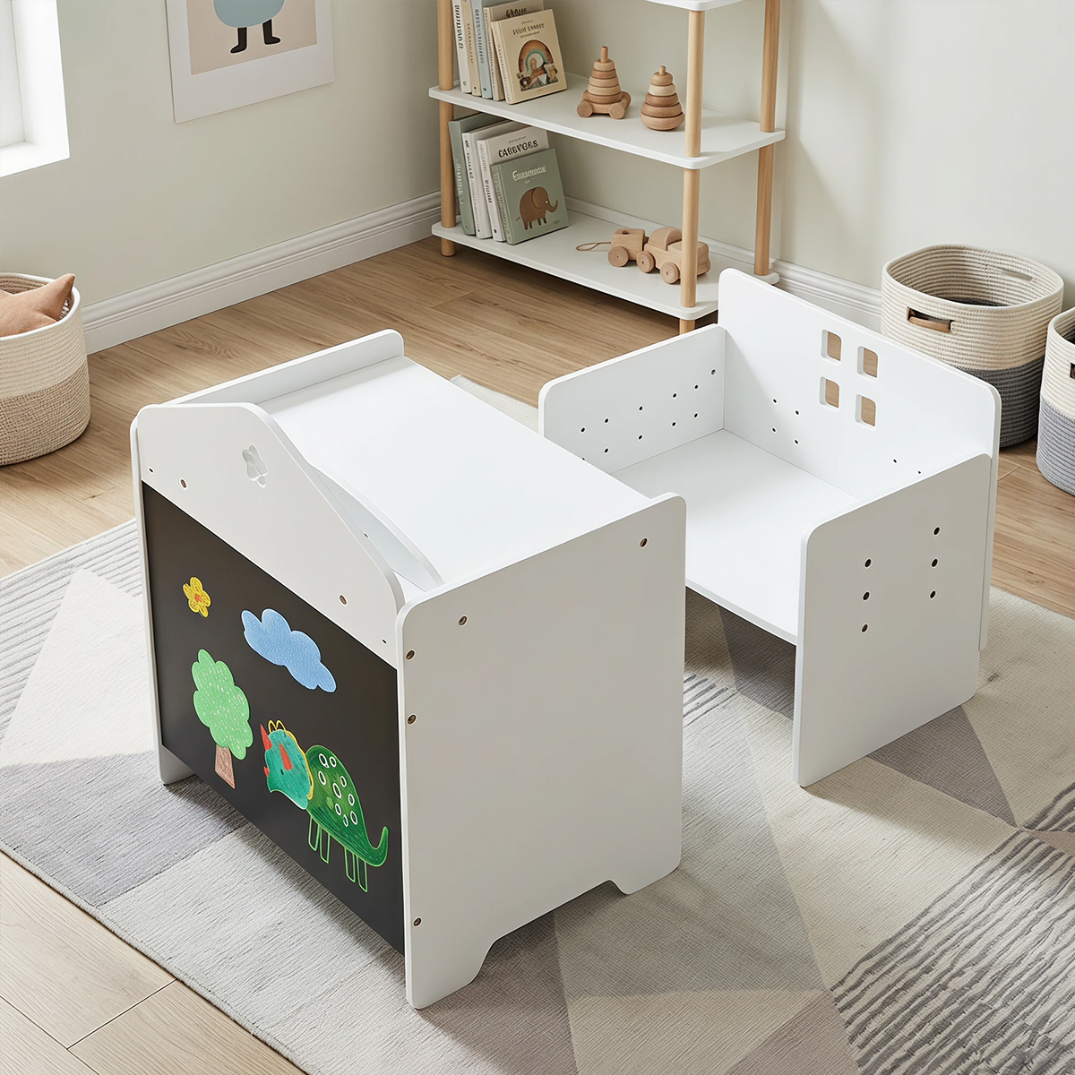 labebe Montessori toddler table and adjustable chair set with chalkboard side panel