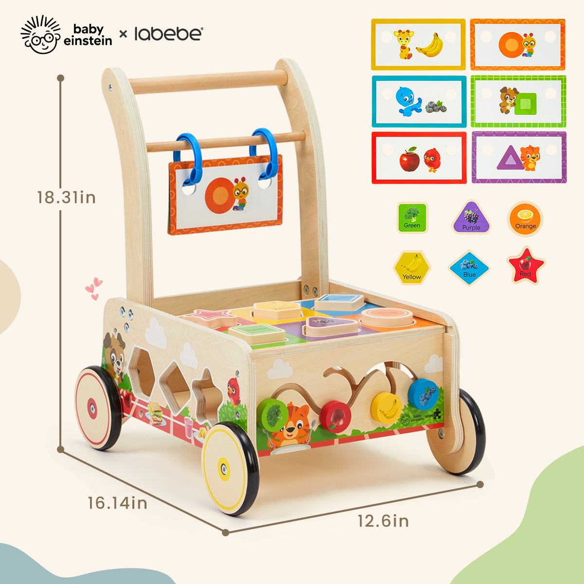 Dimensions of Baby Einstein x labebe wooden activity walker for toddlers ages 1 to 3