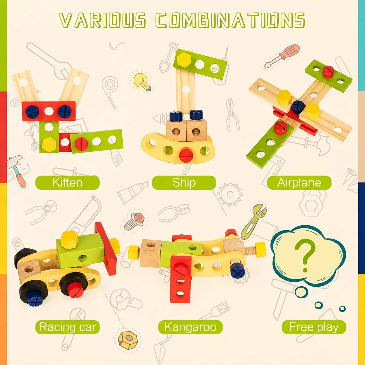 STEM DIY creative model combinations guide for kids wooden construction tool playset