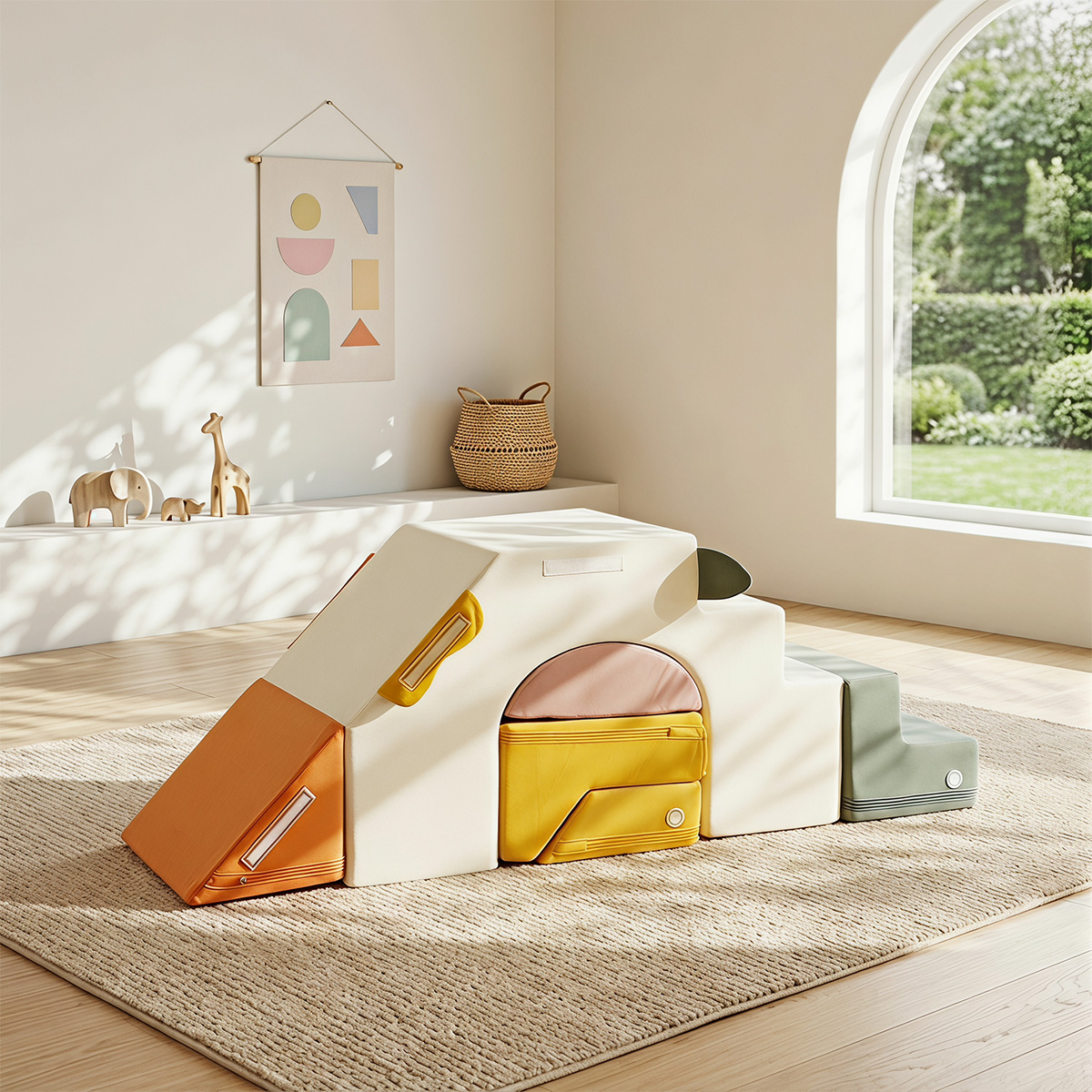 Labebe soft foam climbing block set for toddlers in a bright playroom