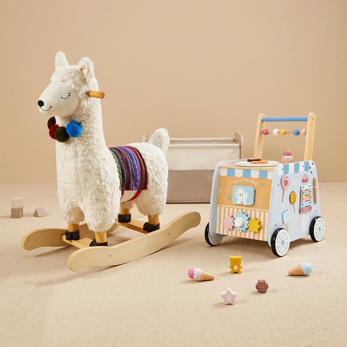 labebe Llama plush rocker and ice cream baby walker bundle for toddlers