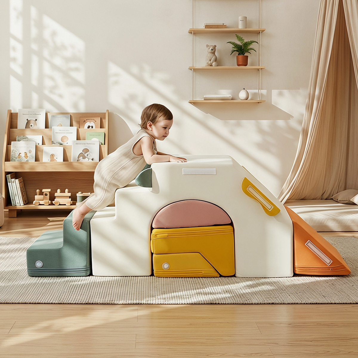 Toddler climbing foam play set with slide and step modules