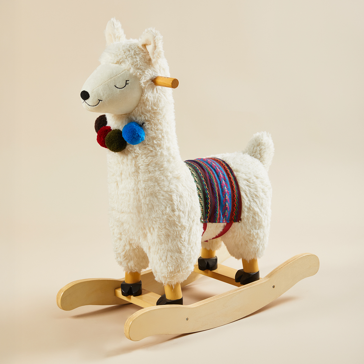 labebe Llama plush rocker with wooden base