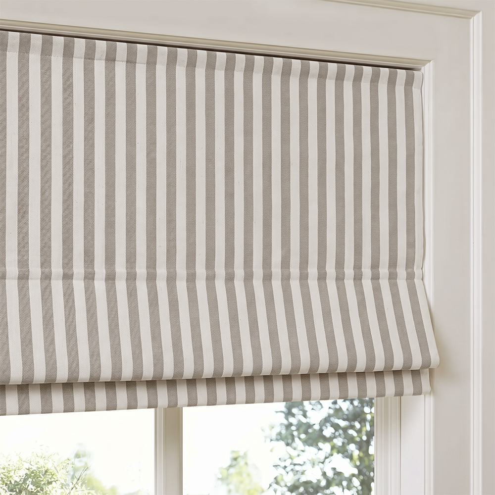 No-Drill Lambert | Stripe Linen Roman Shades | ULAECY
