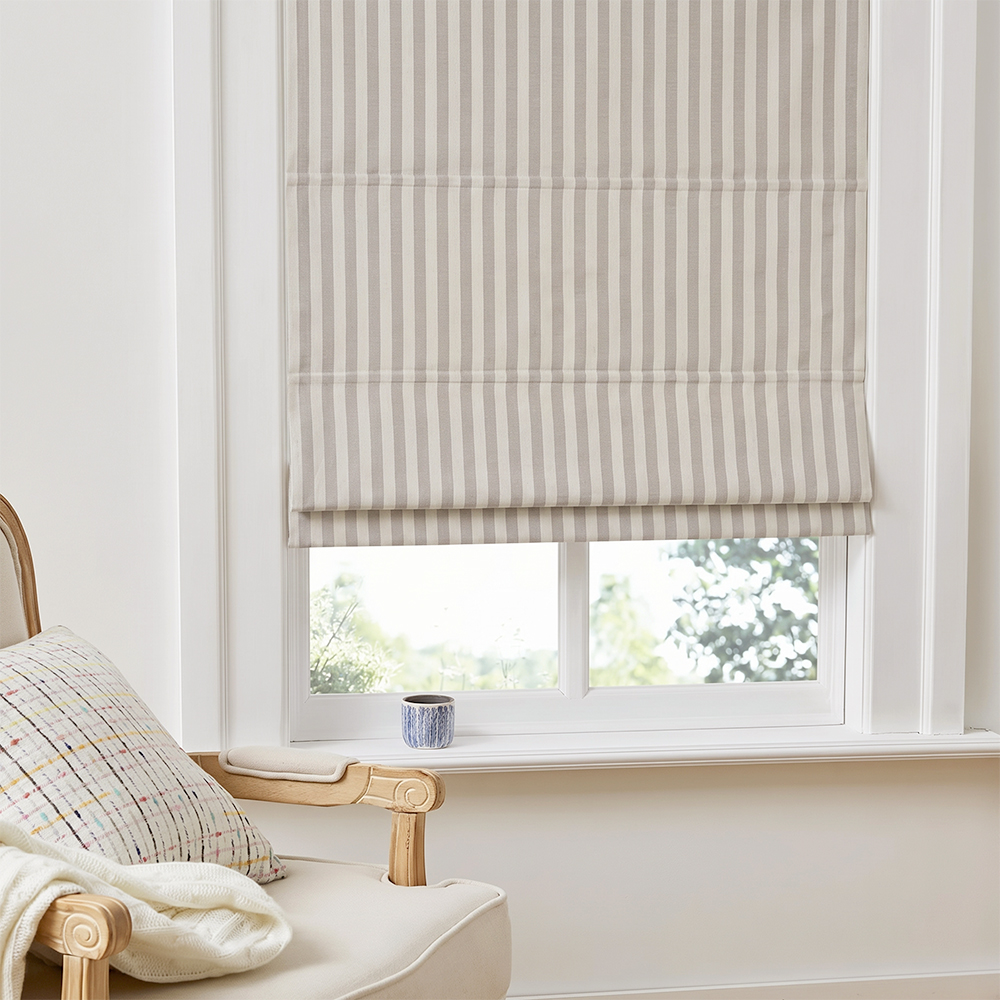 No-Drill Lambert Stripe Linen Roman Shades