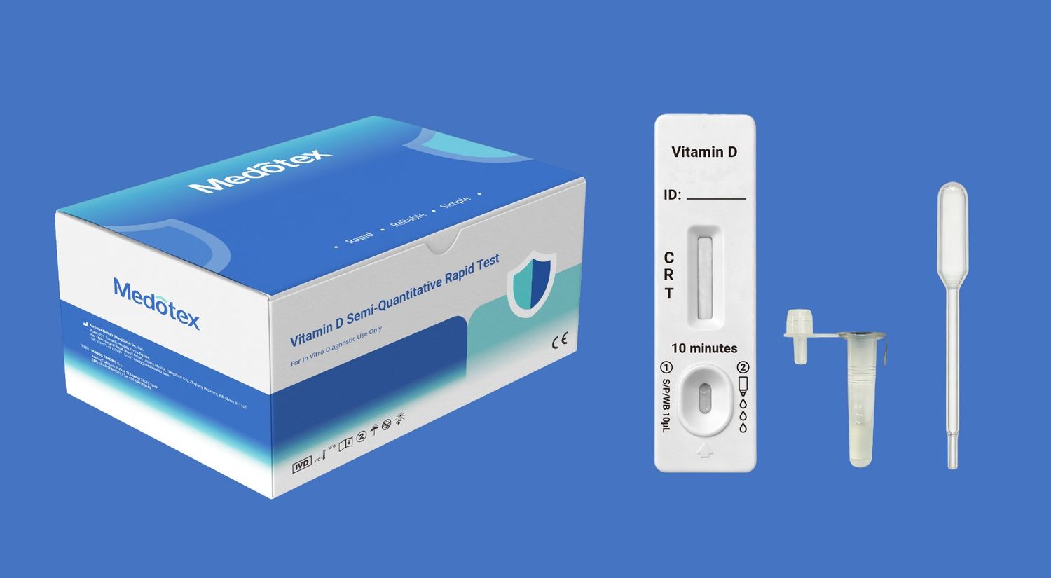 Medotex Vitamin D rapid test kit with cassette extraction buffer and swab