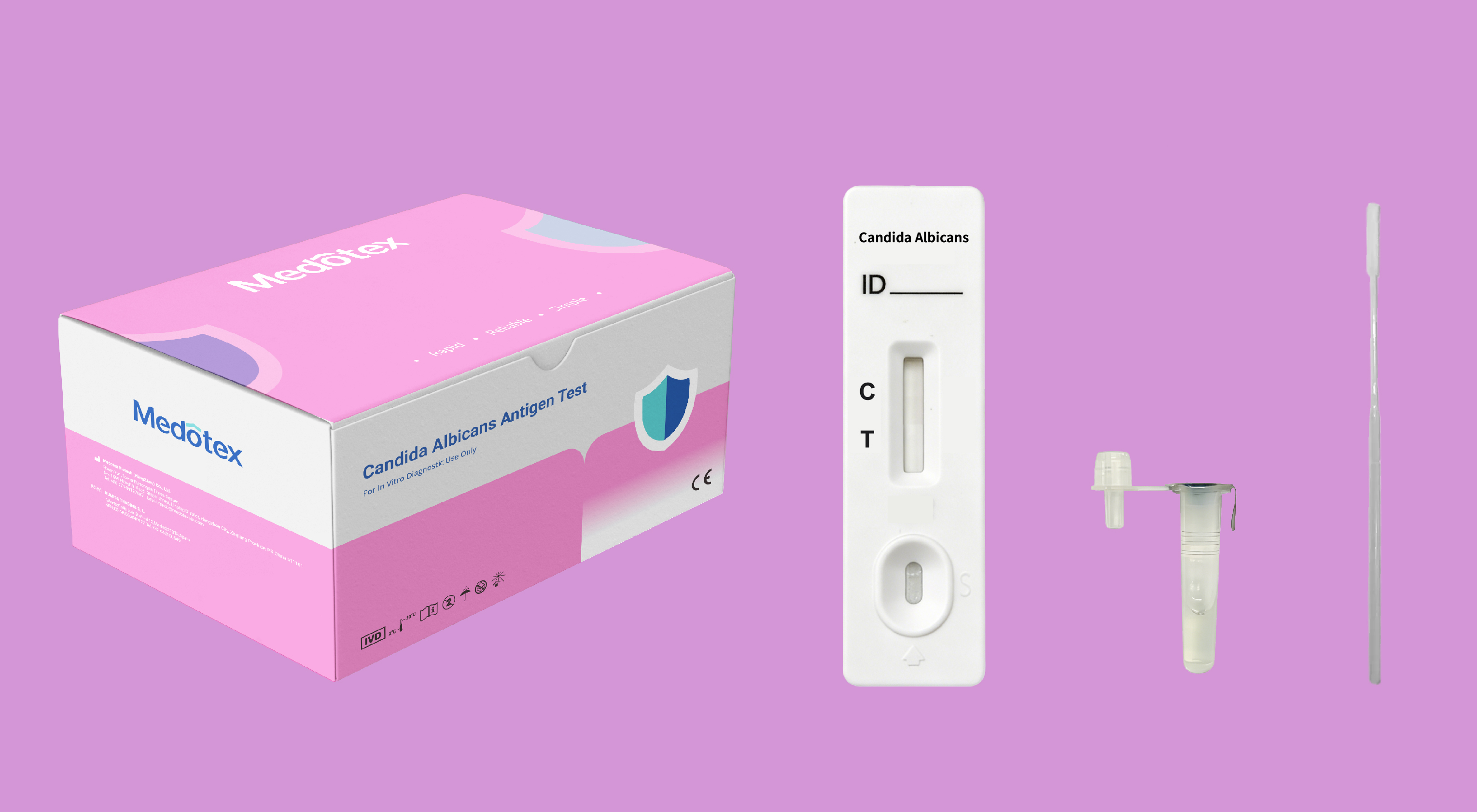 Medotex candida antigen rapid test kit including test cassette extraction tube and vaginal swab for in vitro diagnostic use