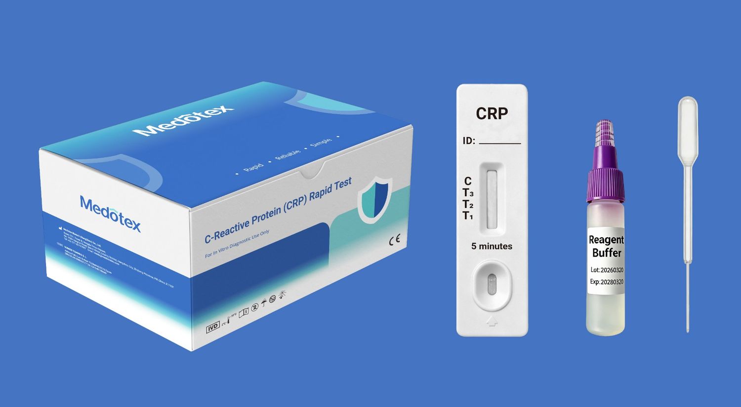 CRP rapid test kit with cassette buffer and dropper