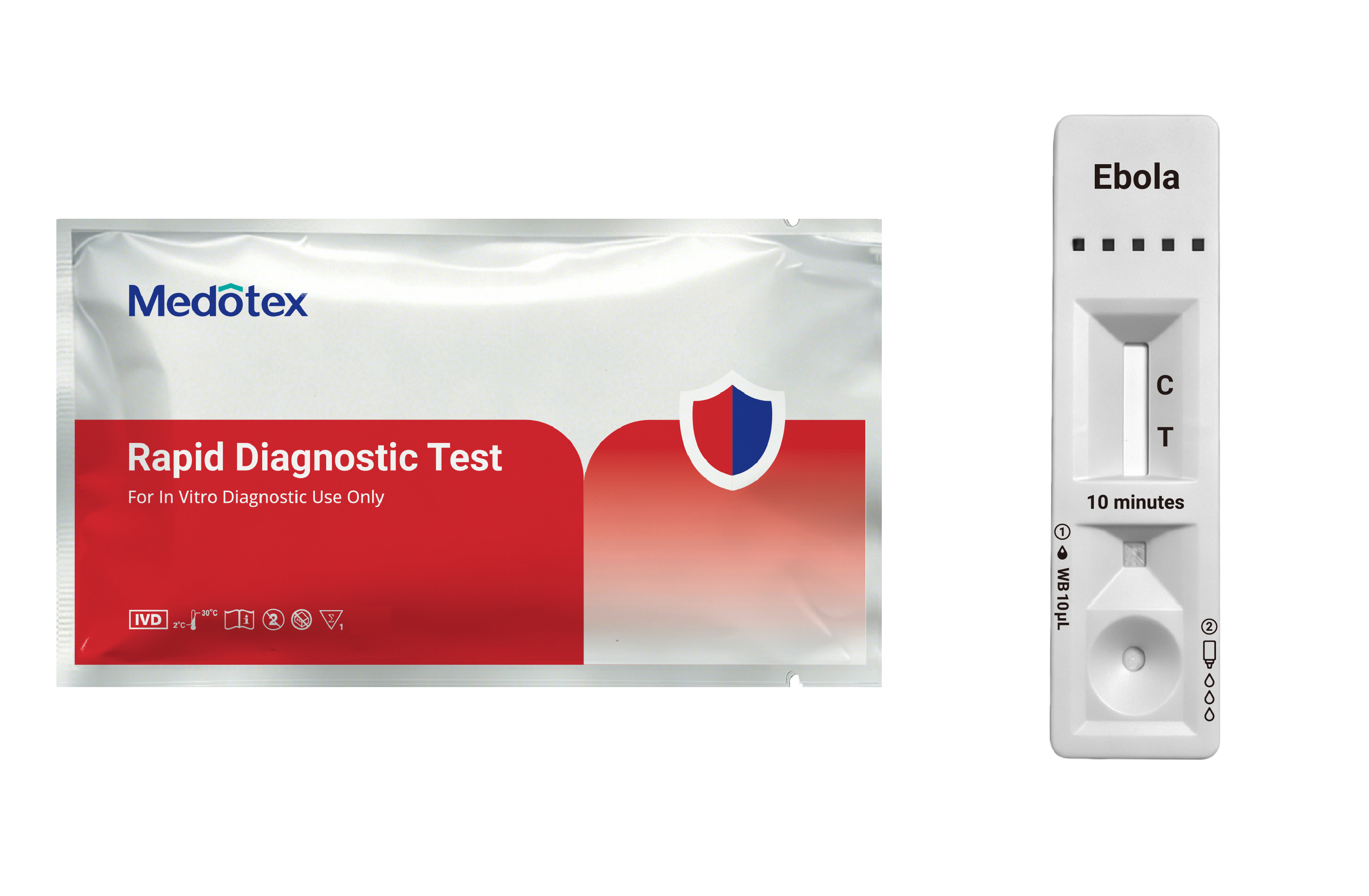 Ebola antigen rapid test cassette and diagnostic pouch for whole blood testing
