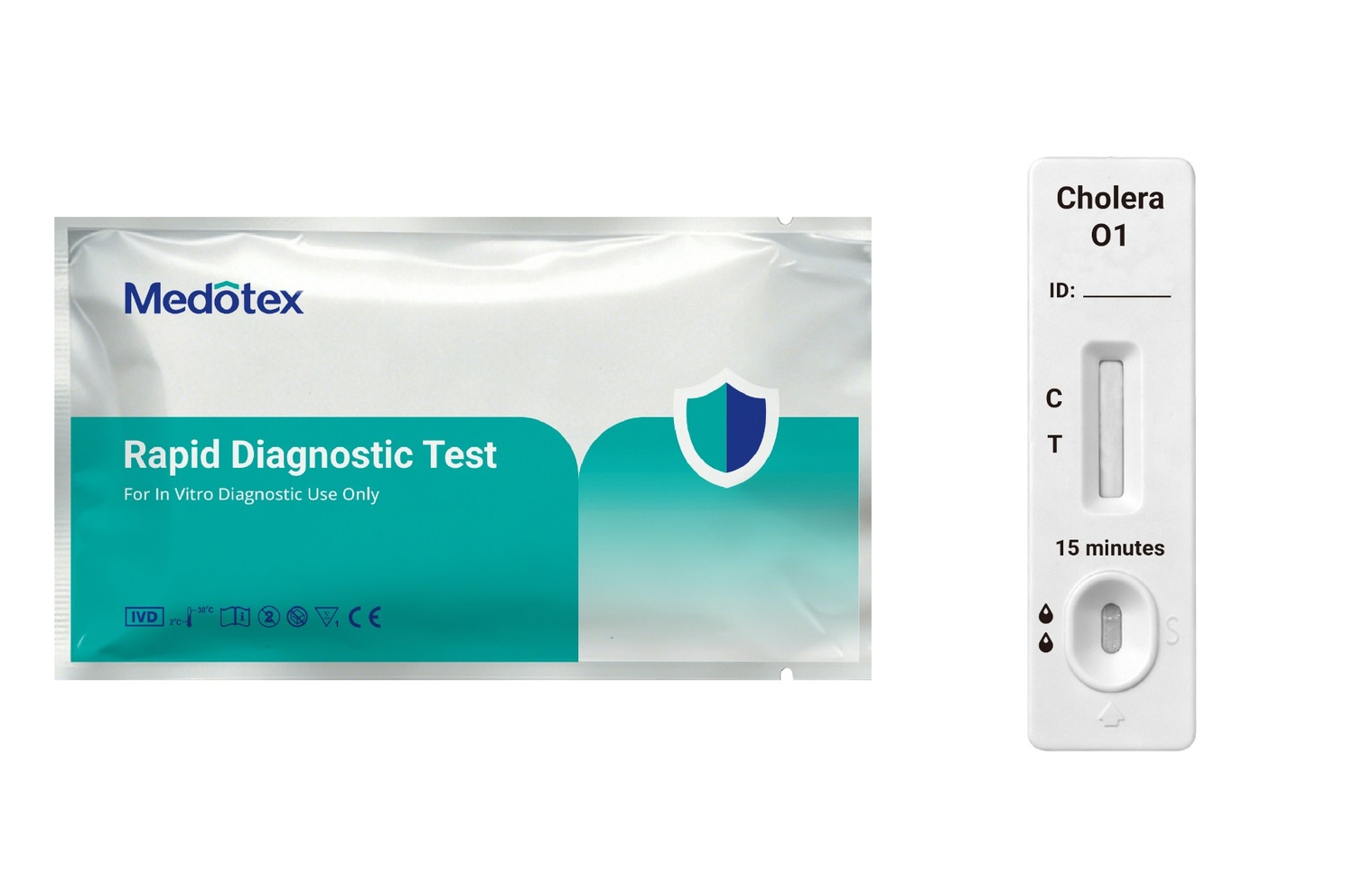 Cholera O1 rapid test cassette and sealed pouch