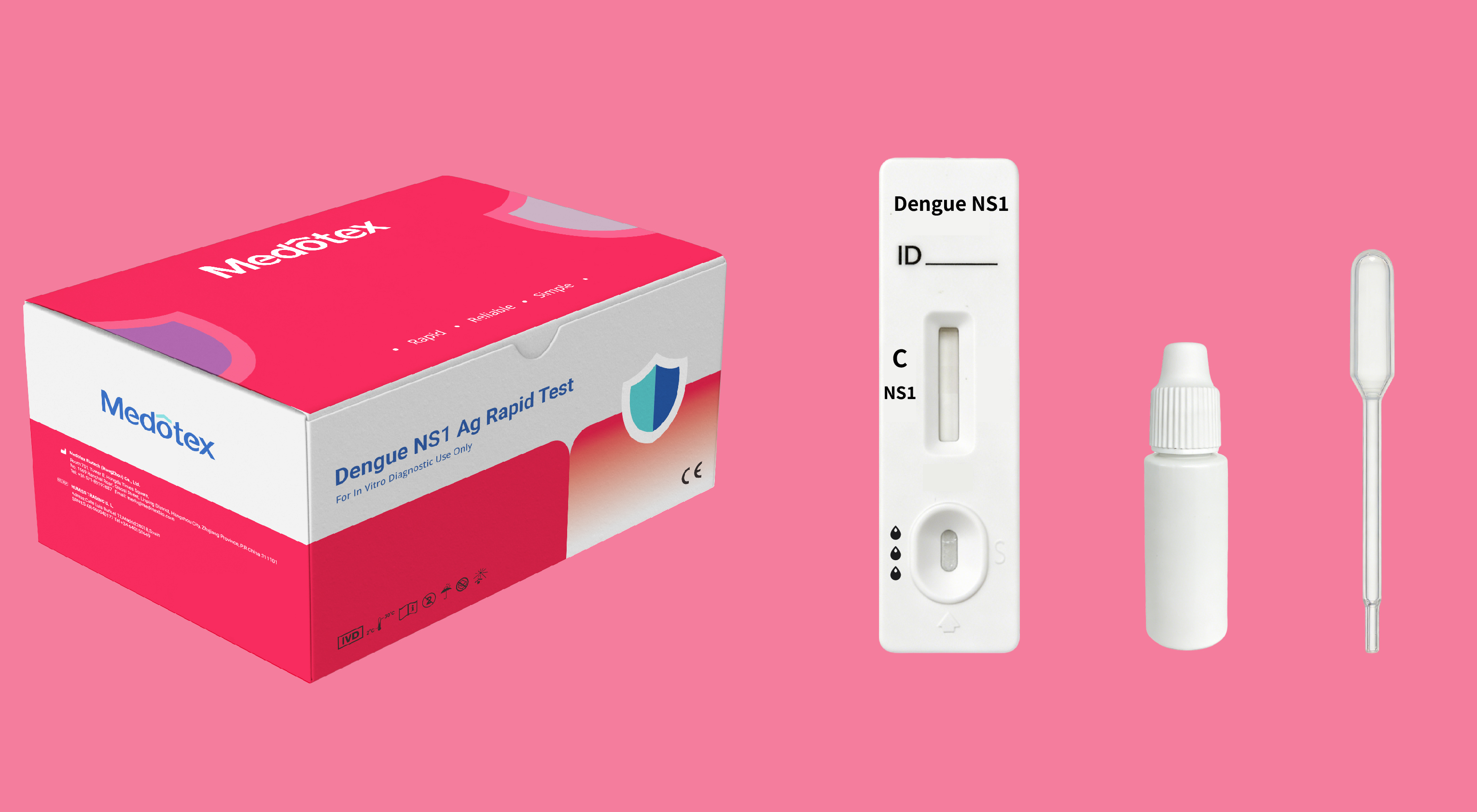 Medotex dengue ns1 antigen test kit including cassette buffer and dropper for blood testing