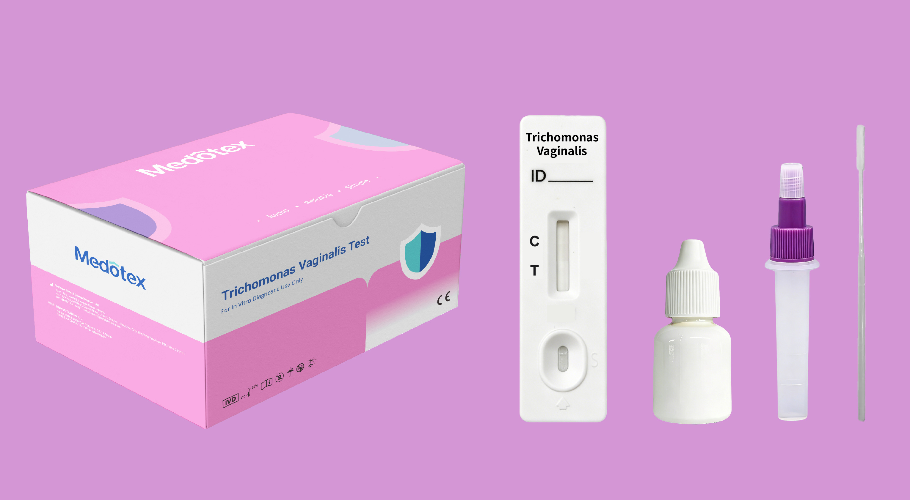Medotex trichomoniasis rapid test kit including cassette buffer solution and vaginal swab for in vitro diagnostic use