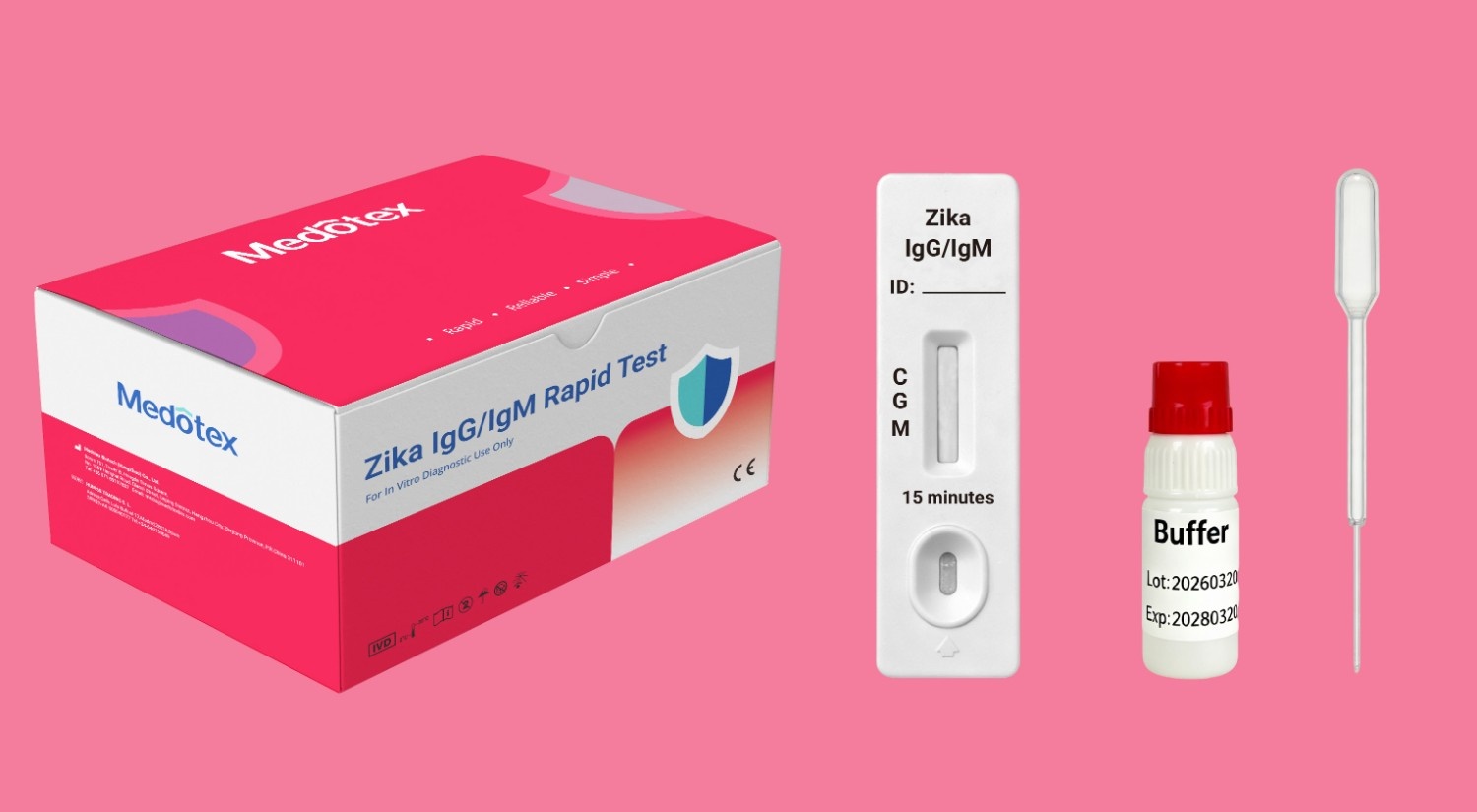Medotex zika igg igm rapid test cassette kit with buffer and dropper