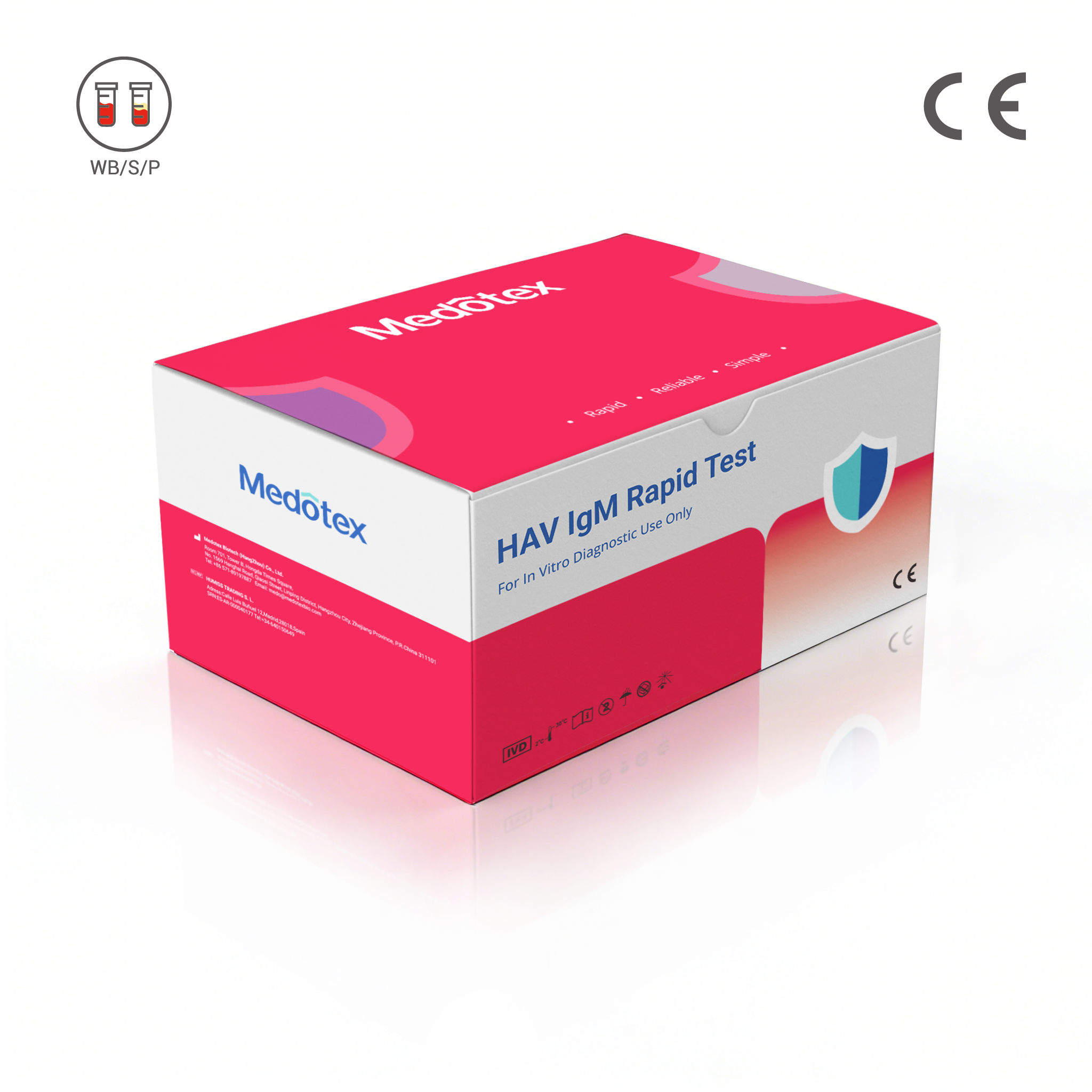Medotex hepatitis a igm rapid test kit box for detection of acute hepatitis a virus infection in blood samples