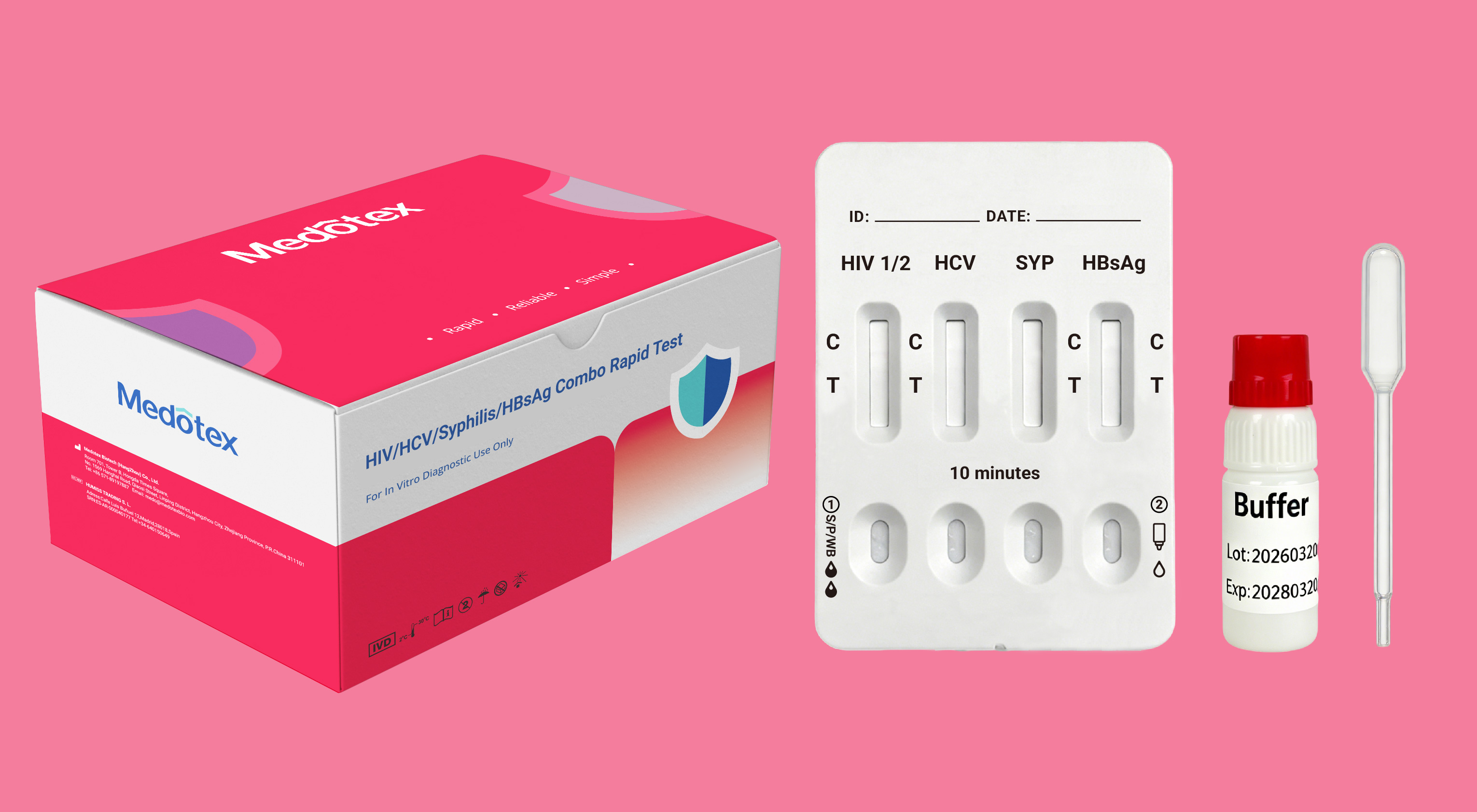 HIV HCV Syphilis HBsAg combo test kit with cassette buffer and dropper