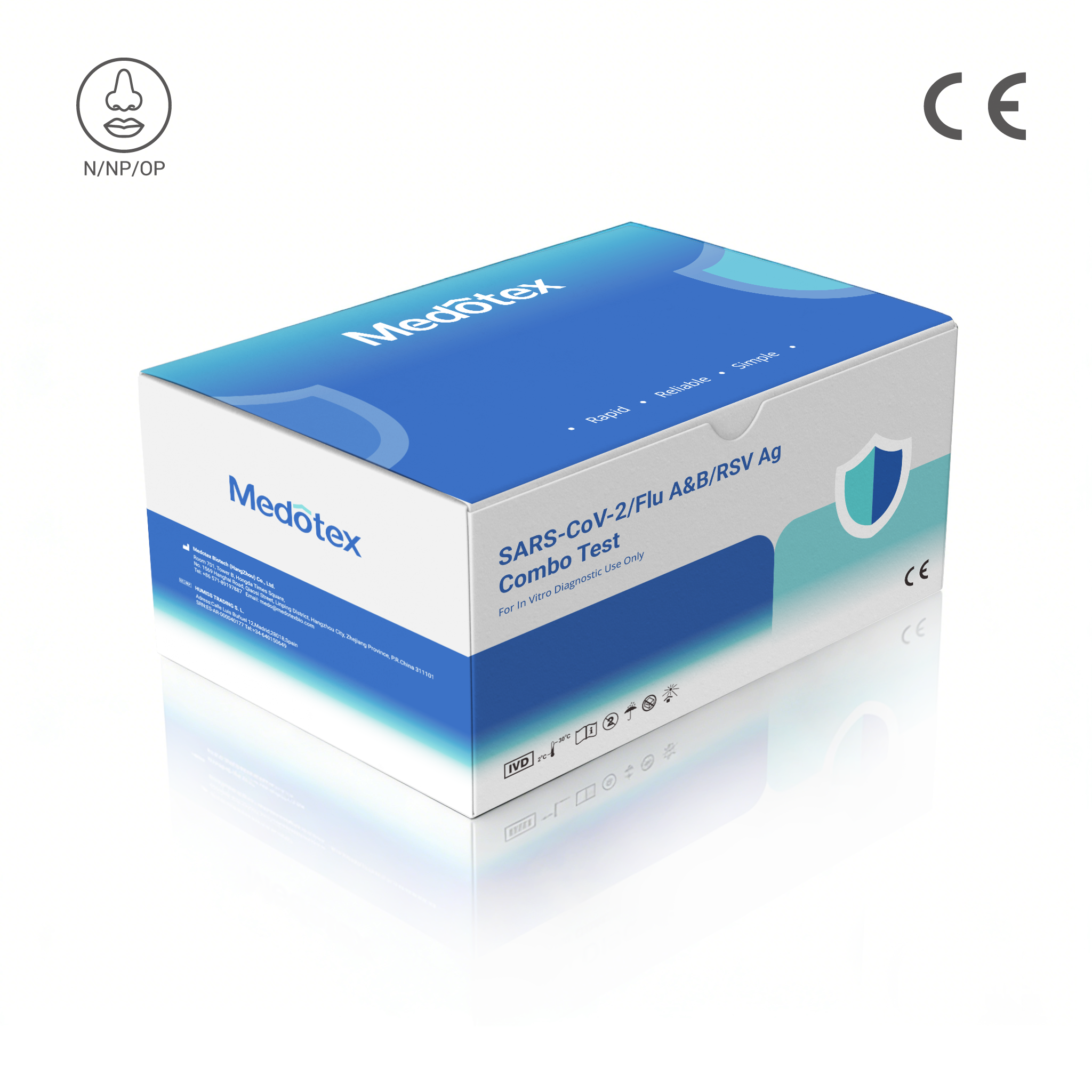 SARS-CoV-2 Flu A&B RSV antigen combo rapid test kit box CE certified Medotex