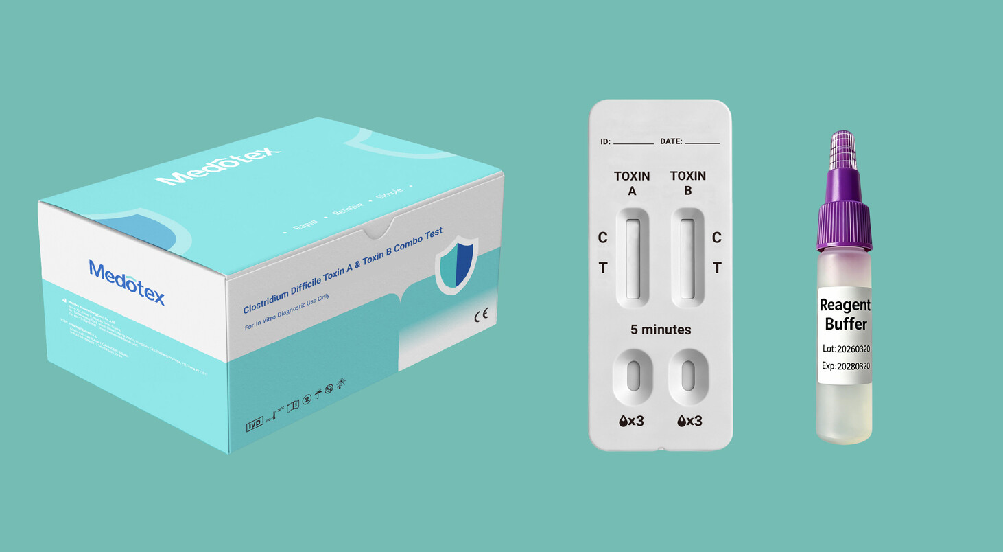 Medotex Clostridium difficile Toxin A and Toxin B Combo Test kit with cassette and reagent buffer