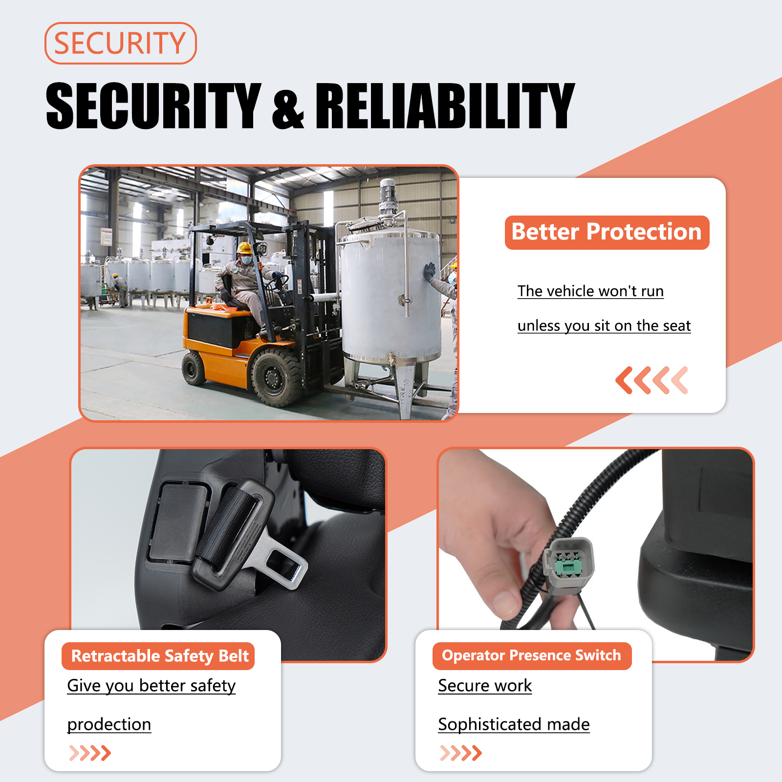 Universal suspension seat with operator presence switch and safety sensor for tractors and forklifts
