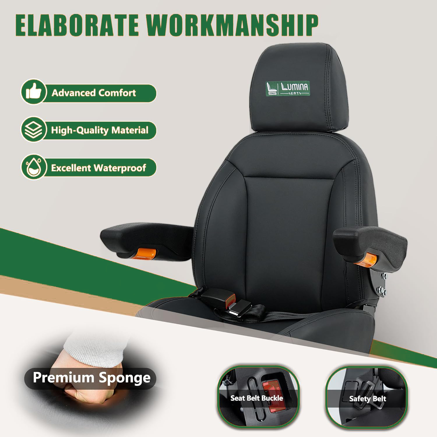 Heavy-duty forklift and tractor seat with high-resilience sponge and durable vinyl upholstery