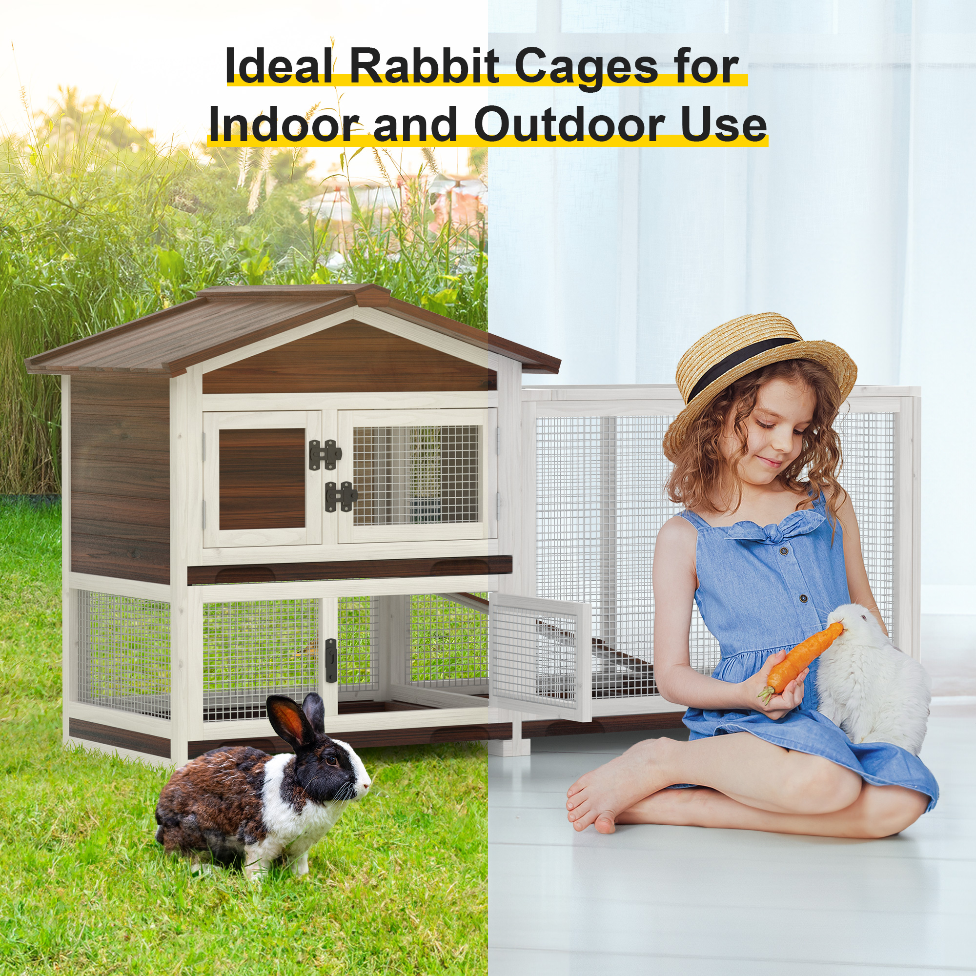 Kecreque Rabbit Cage Indoor & Outdoor Rabbit Hutch Weatherproof Bunny ...
