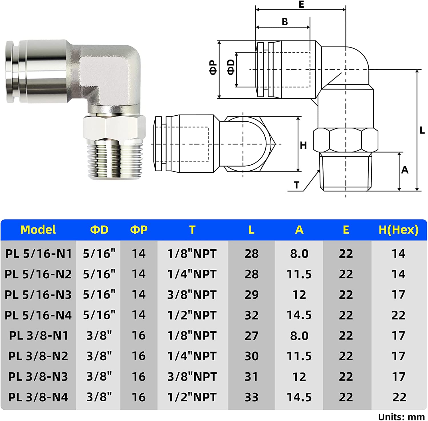 TAILONZ PNEUMATIC Haakse Bocht 12mm Buis OD x 1/2 Inch BSP Koppelstukken PL12-04 (Set van 2