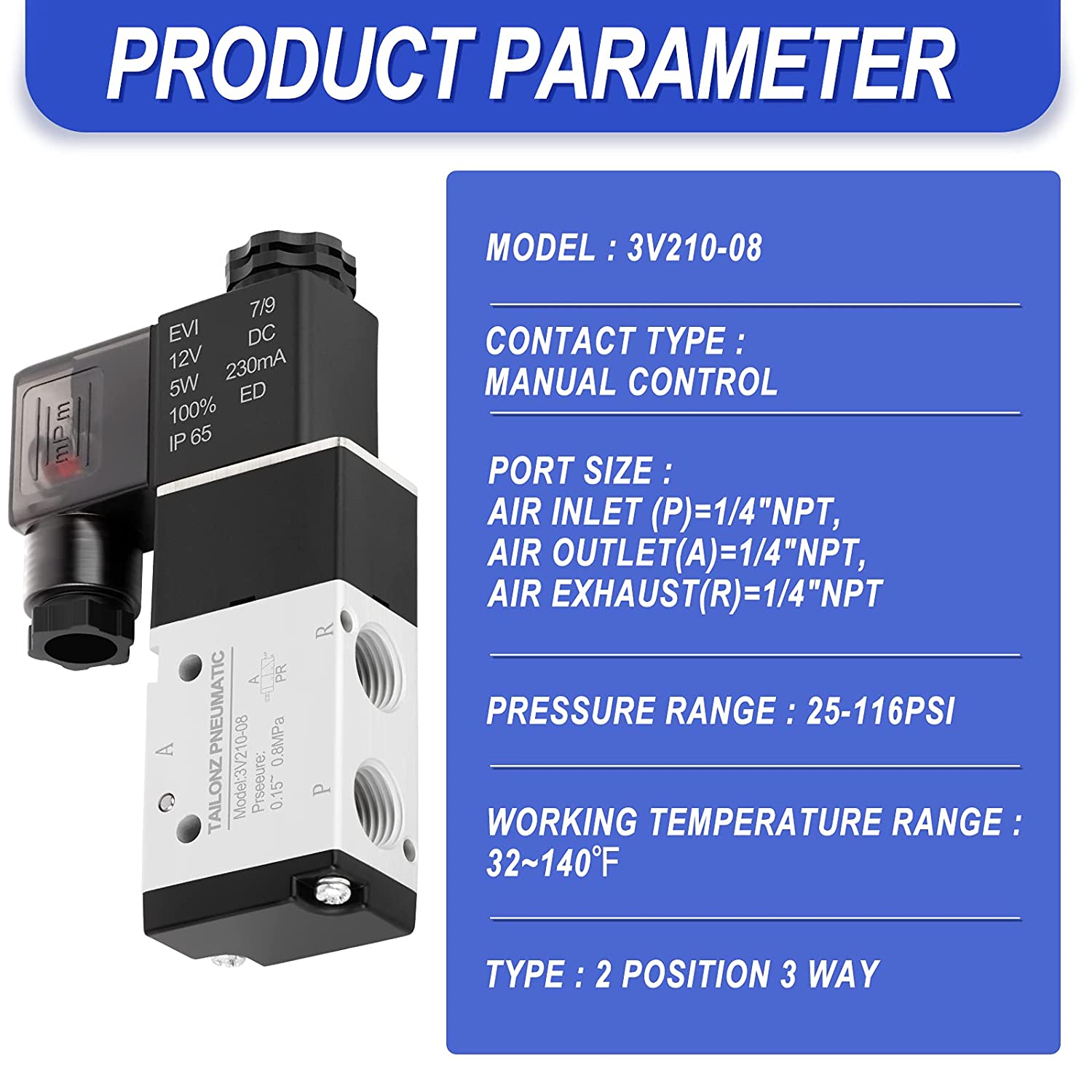 Elettrovalvola Pneumatica Heschen 3V210-08-NO - 220VAC, PT1/4, 3 Vie 2 Posizioni, Normalmente Aperta - Foto 10