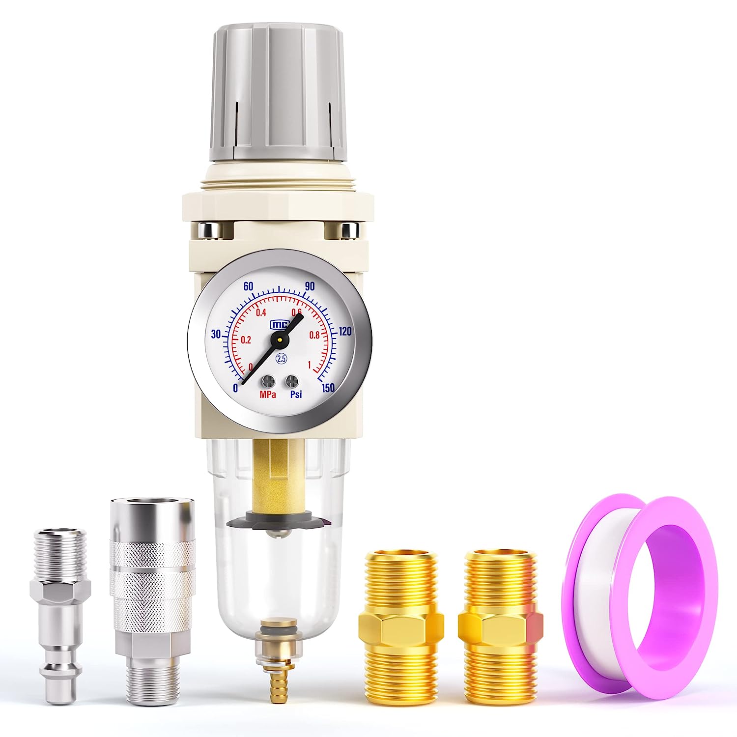 Filtre Régulateur D'air ANOMM 1/4 - Séparateur Eau-huile, Manomètre, Pour Compresseur Et Outils Pneumatiques