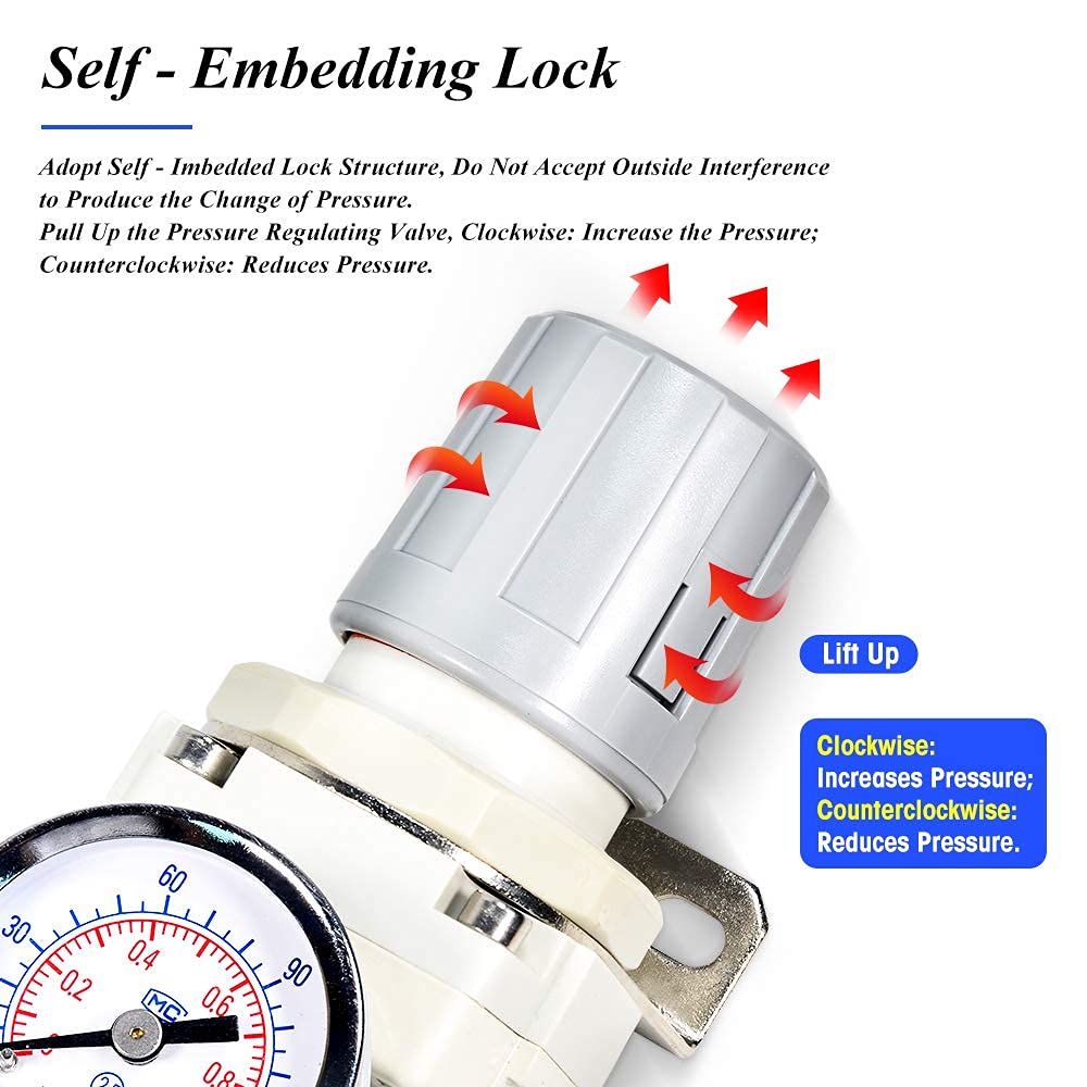 TAILONZ PNEUMATIC 1/4 Inch NPT Automatic Drain Air Filter Pressure Regulator Combo Piggyback