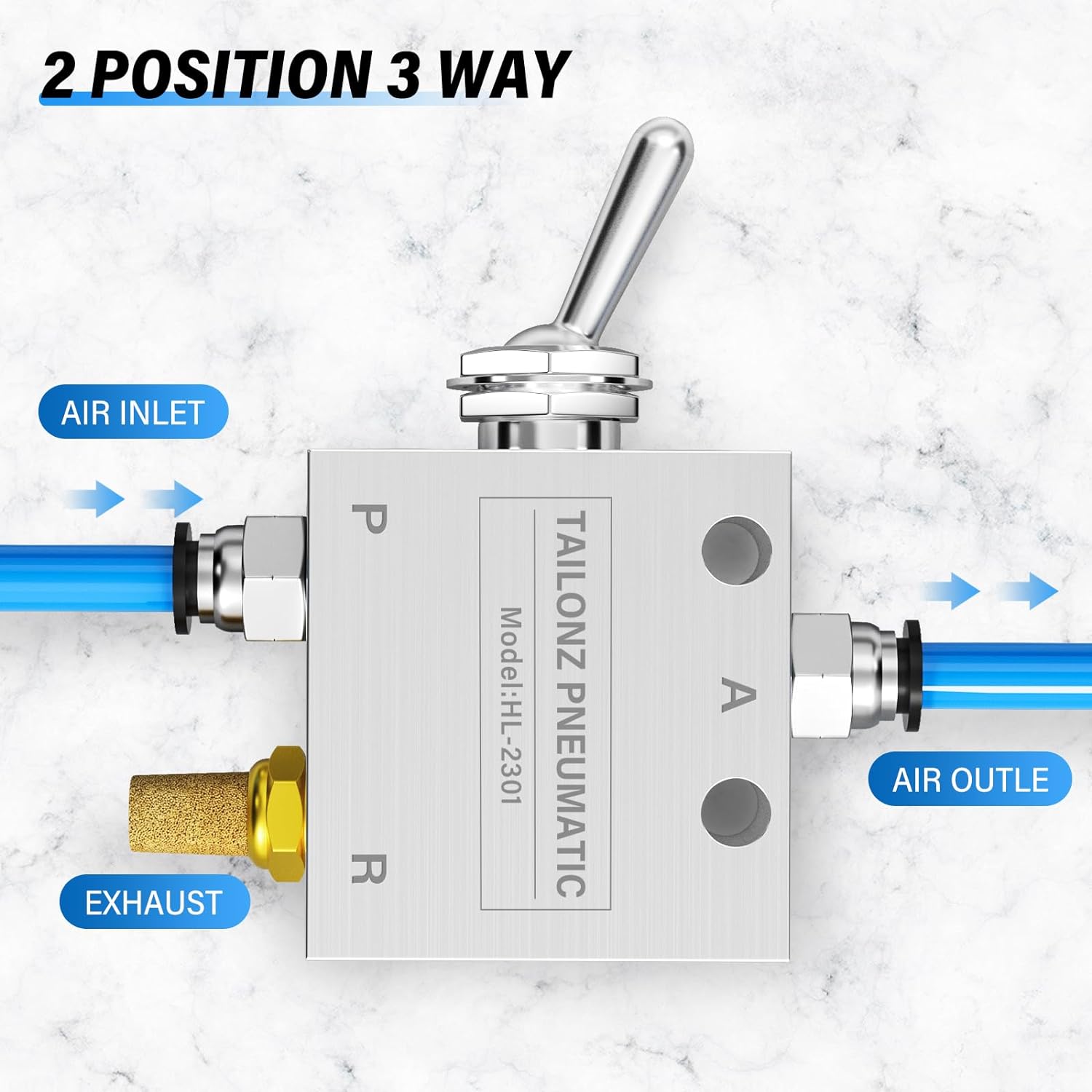 TAILONZ PNEUMATIC 1/8 Inch NPT 2 Position 3 Way Normally Air