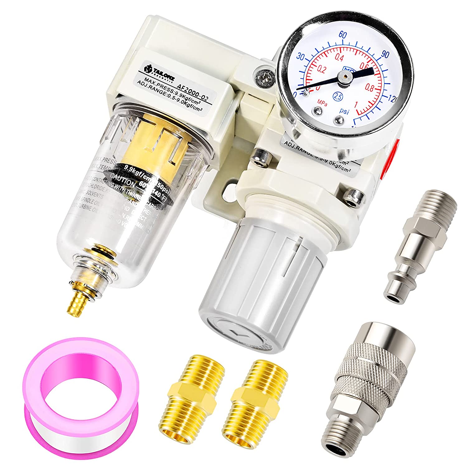 TAILONZ 1/4" BSP 3-in-1 Air Filter Regulator Combo – With Gauge, For Compressor Air Tools