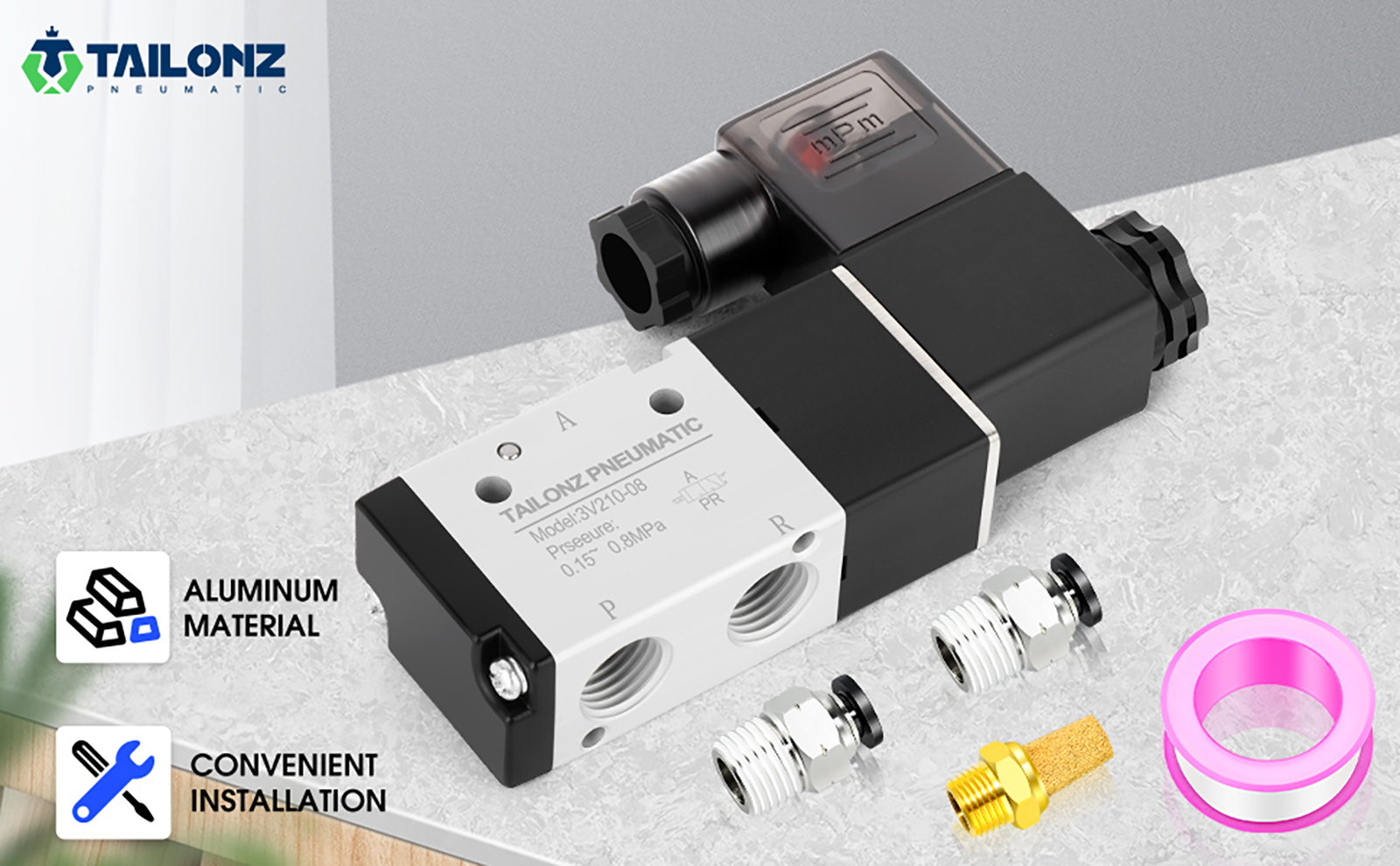 Elettrovalvola Pneumatica Heschen 3V210-08-NO - 220VAC, PT1/4, 3 Vie 2 Posizioni, Normalmente Aperta - Foto 4