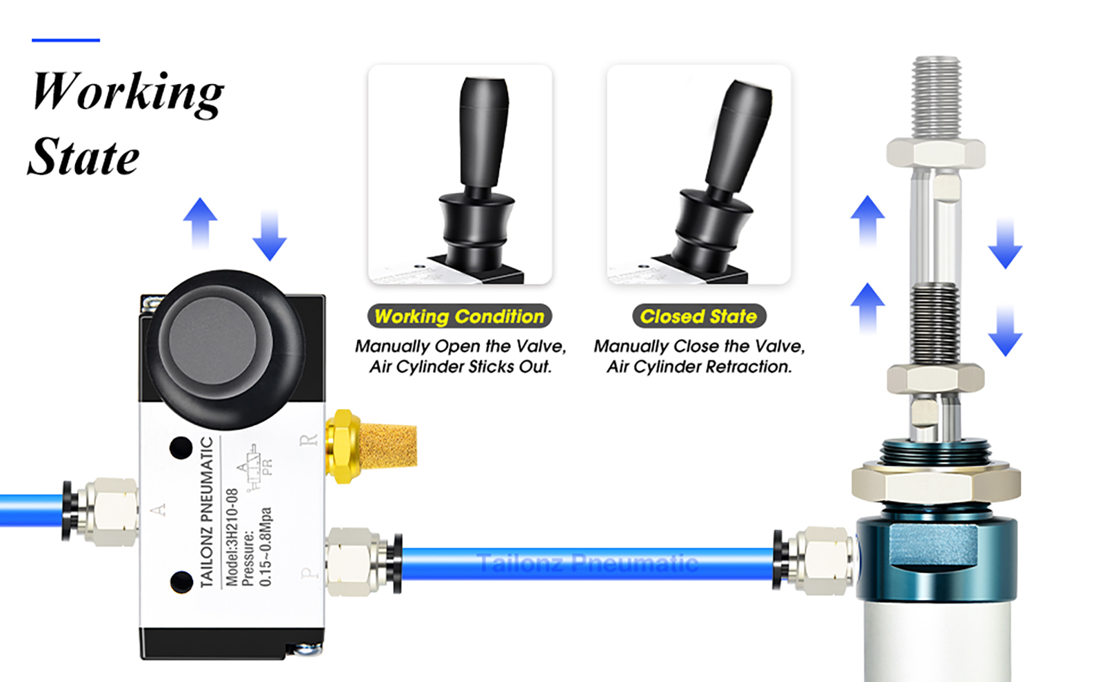 TAILONZ PNEUMATIC 1/4 BSP Vanne 3 Voies 2 Positions 3H210-08 - Commande Manuelle Push-Pull