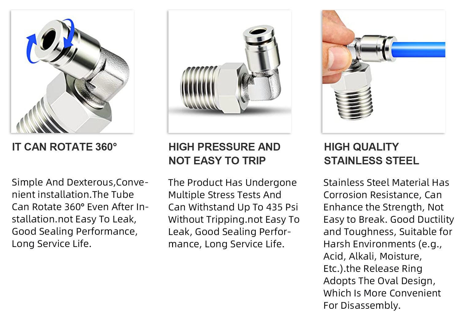 TAILONZ PNEUMATIC 304 Stainless Steel Male Elbow Push to Connect Tube ...
