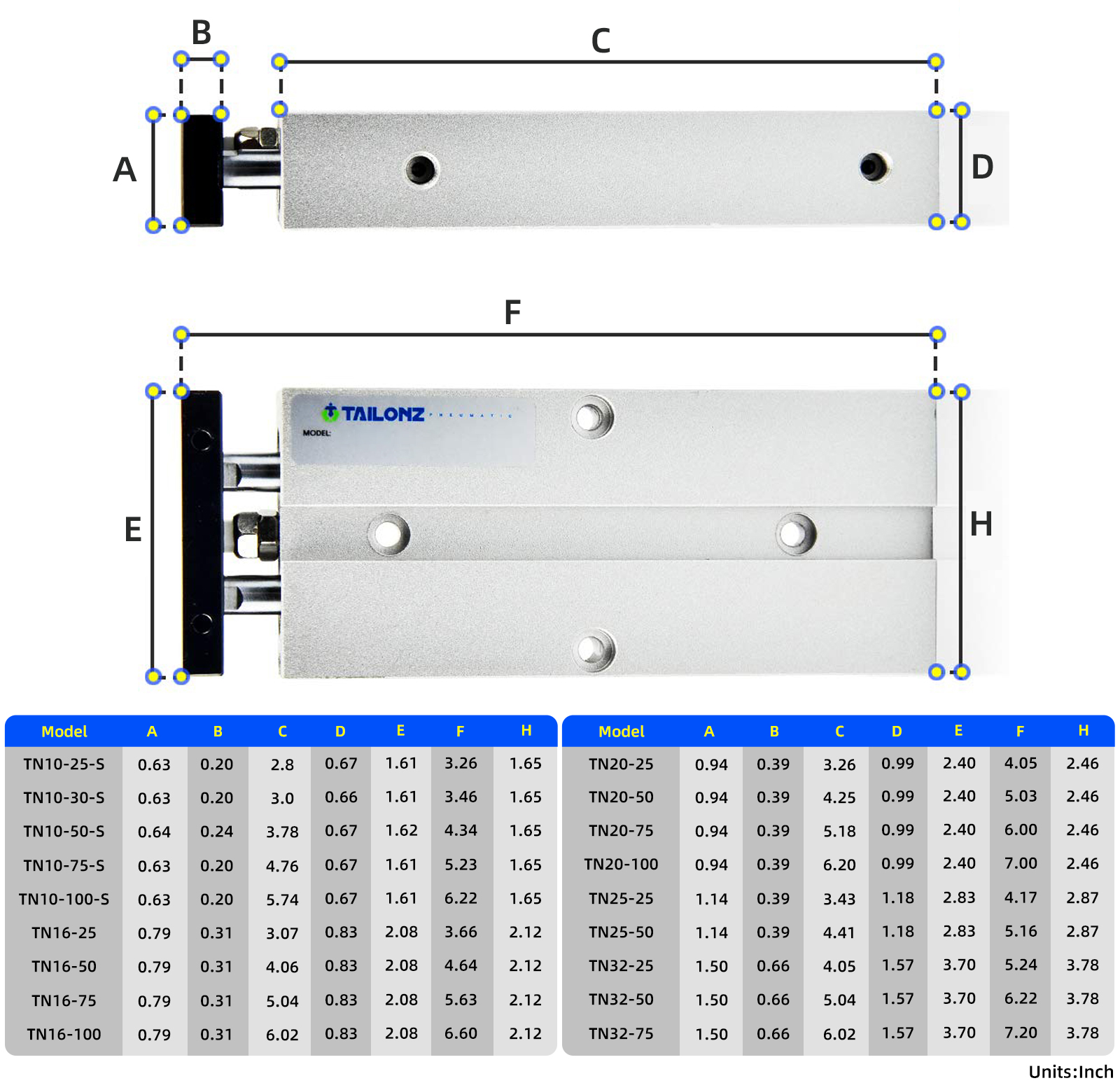 TAILONZ PNEUMATIC Double-Rod Double-Acting Aluminum Pneumatic Air