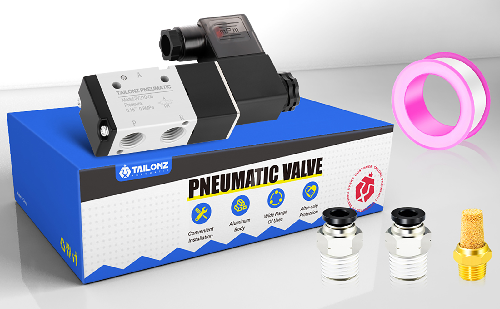 Elettrovalvola TAILONZ PNEUMATIC 1/2 BSP 4V410-15 110V Elettrovalvola singola pilotata a 2 posizioni 5 vie Tipo di connessione