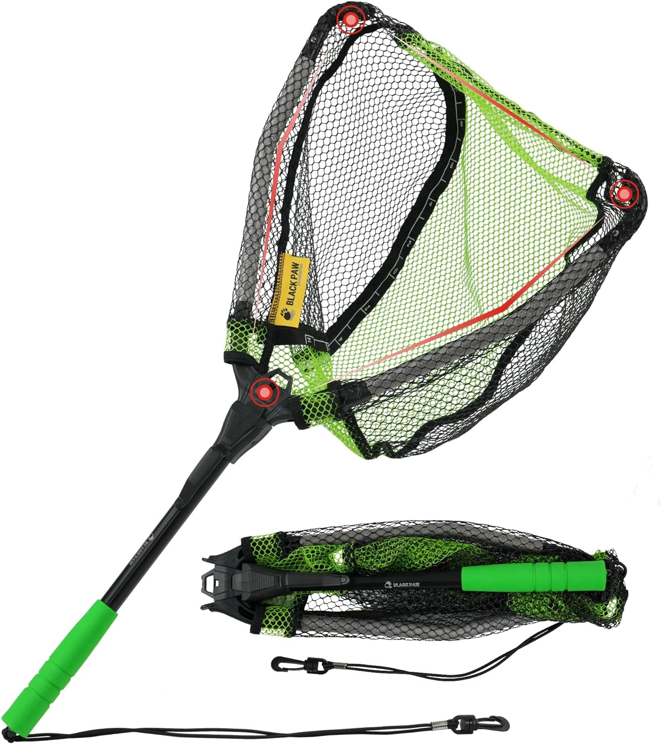 8FANS & Black Paw Co-brand Foldable Telescopic Rubber Coated Fishing Net A1:12" Hoop Size Green (Fixed Pole)