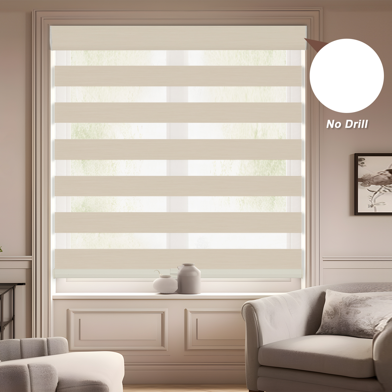 Custom No Drill Zebra Shades - Cordless Day Night Blinds | Persilux